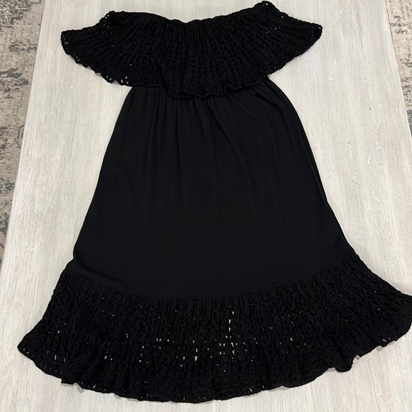 Baik Baik Honolulu Black Strapless Summer LBD Short Pull-On Sundress SZ S/M - Picture 2 of 10